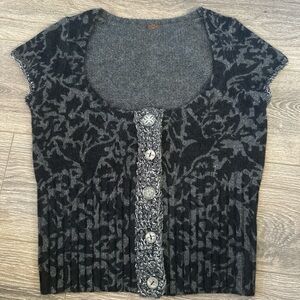 Free People Gray Patterned Scoop Neck Sweater